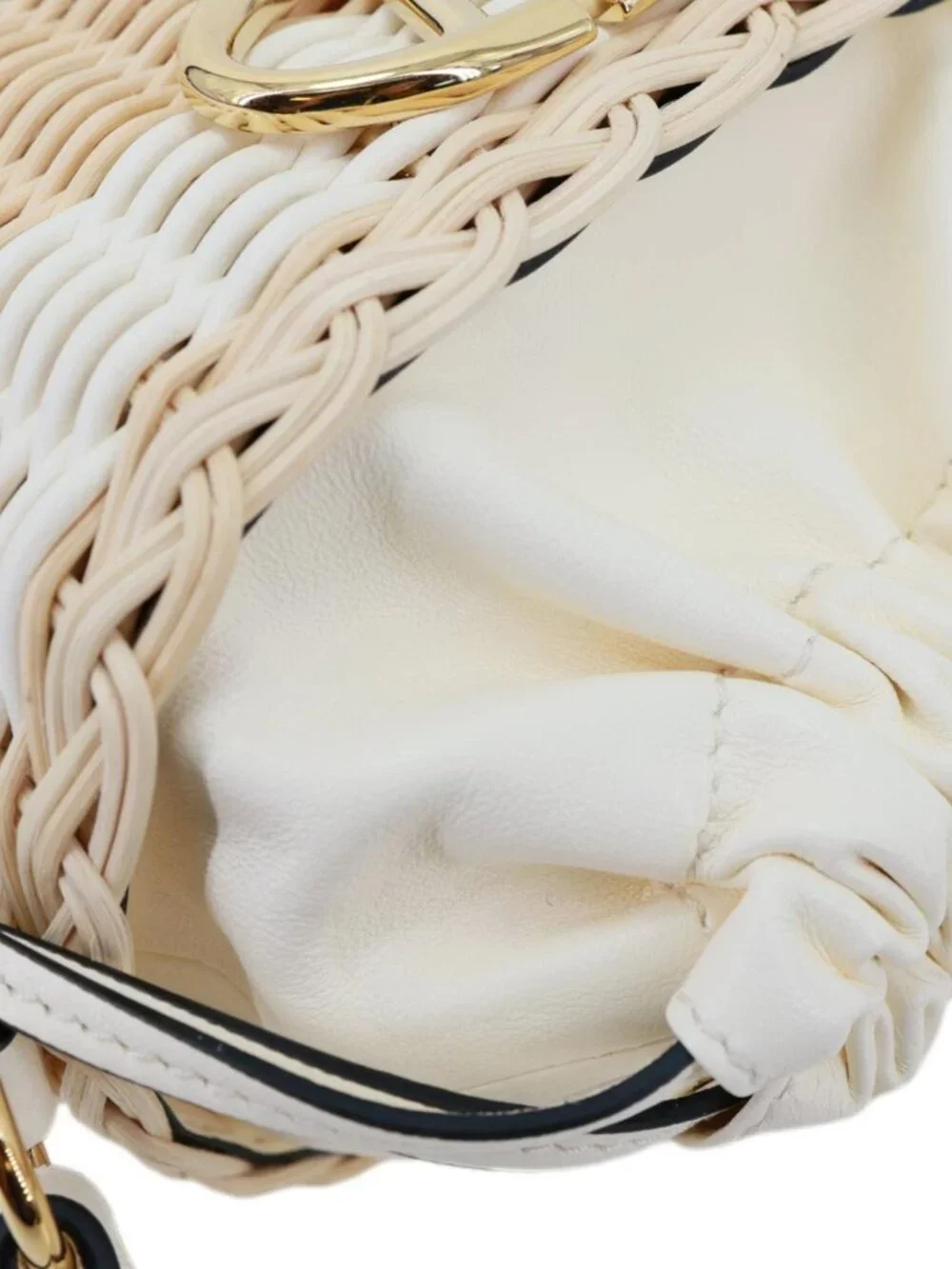 Valentino Garavani Vlogo Raffia Wicker Bucket Bag Beige